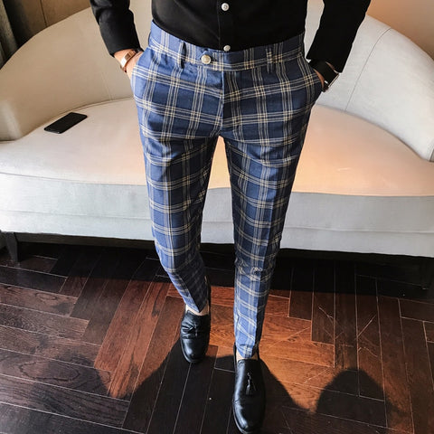 Blue Plaid Business Pants