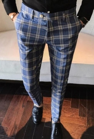 Blue Plaid Business Pants