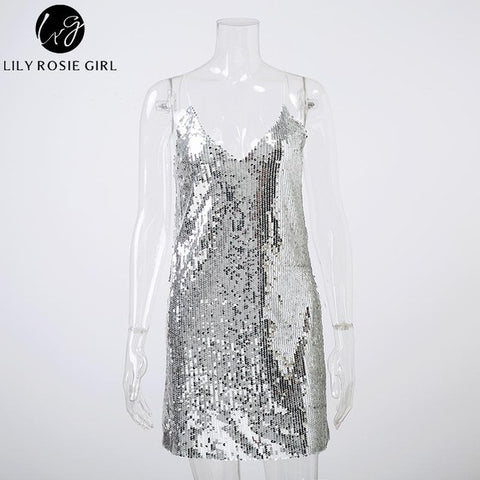 Deep V Neck Silver Dress