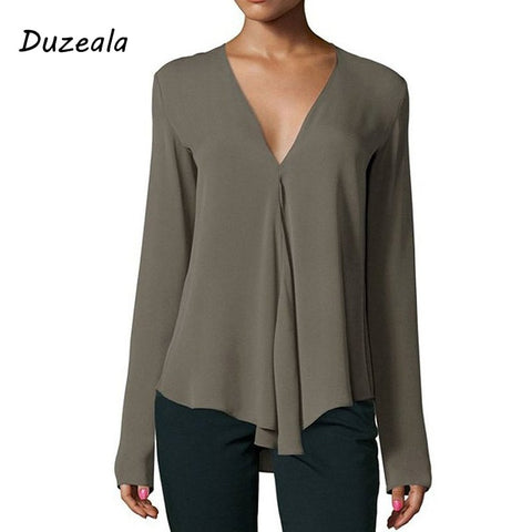 Shirt V-Neck Long Blouse