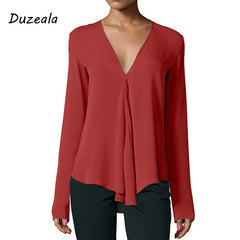 Shirt V-Neck Long Blouse